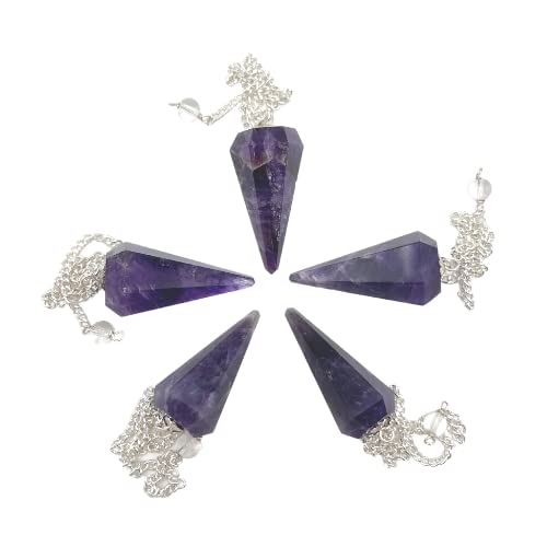 GEMSCITE hand-carved amethyst pendulum with polished surface for smooth use.