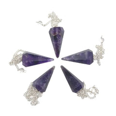 GEMSCITE hand-carved amethyst pendulum with polished surface for smooth use.
