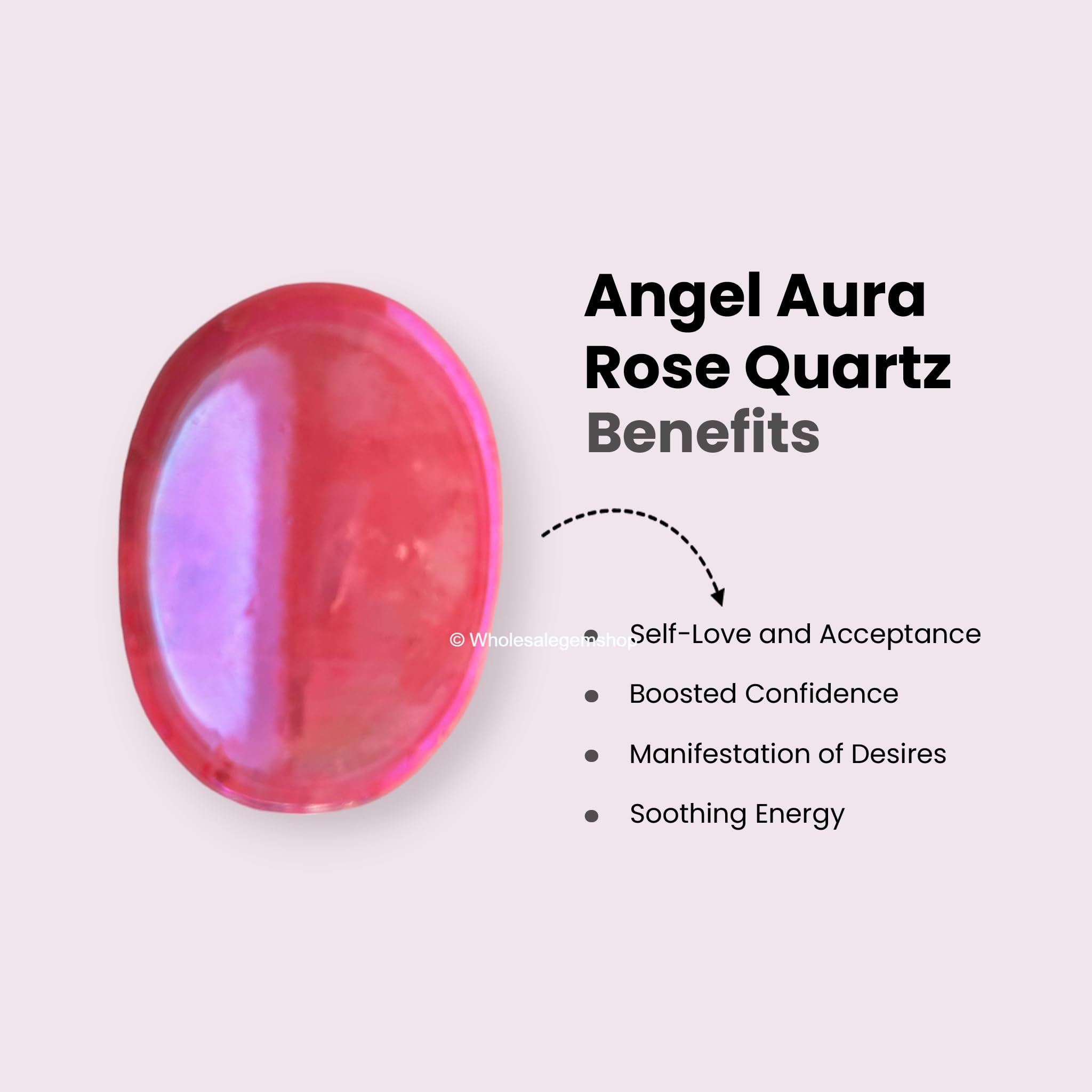 GEMSCITE Angel Aura Rose Quartz worry stone thumb indentation for soothing touch