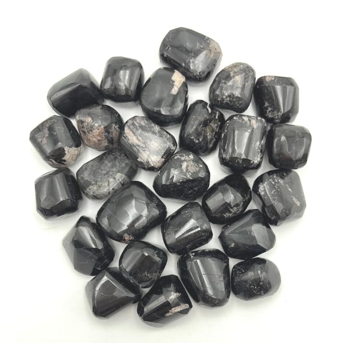 GEMSCITE Black Tourmaline tumbles in a pouch for home decor and calm ambiance.