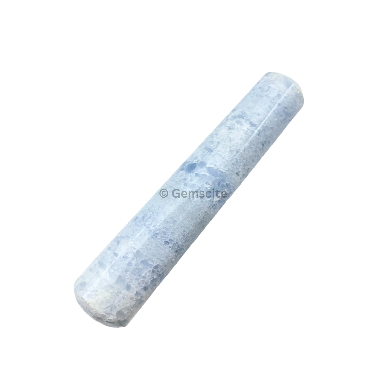 GEMSCITE Blue Celestite wand closeup shows natural color bands for energy work.