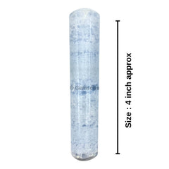 GEMSCITE Blue Celestite wand in a calm meditation setup.