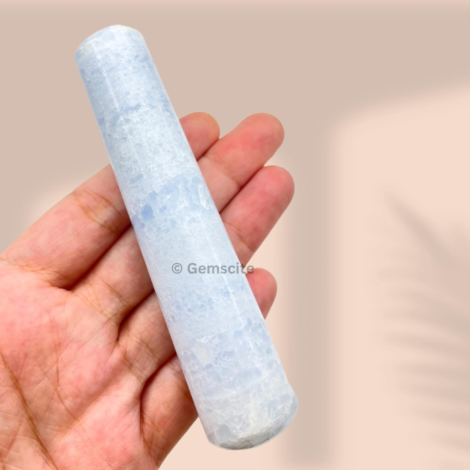 GEMSCITE Blue Celestite wand used in spiritual practice and reflection.