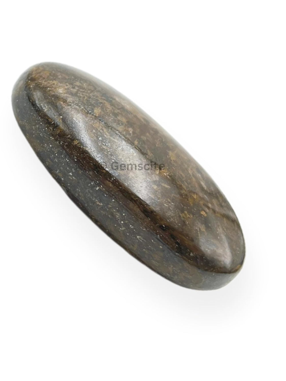 GEMSCITE Bronzite palm stone velvet pouch packaging for gifting and safe storage.