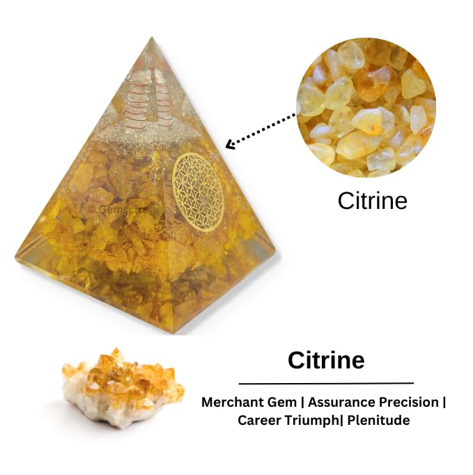 GEMSCITE Citrine Orgonite Pyramid in a calm meditative setup