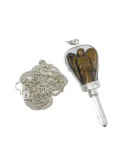 GEMSCITE Tiger Eye pendant with clear quartz pencil point highlighting contrast