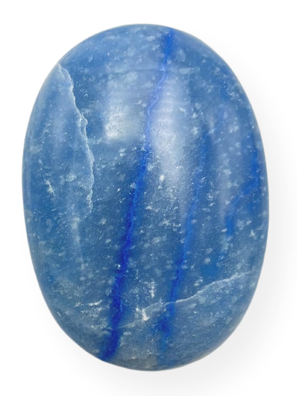 Gemscite Dumortierite palm stone closeup highlighting natural texture for calm touch
