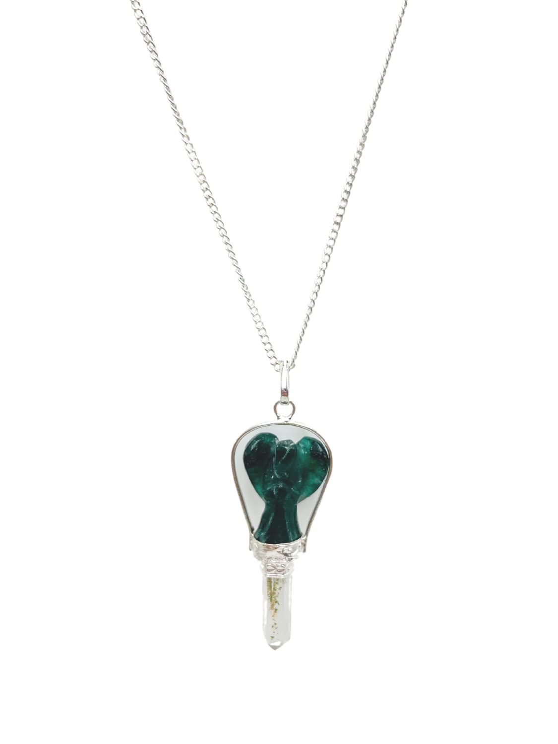 GEMSCITE guardian green zade angel pendant clear quartz point close-up for meditation ideas