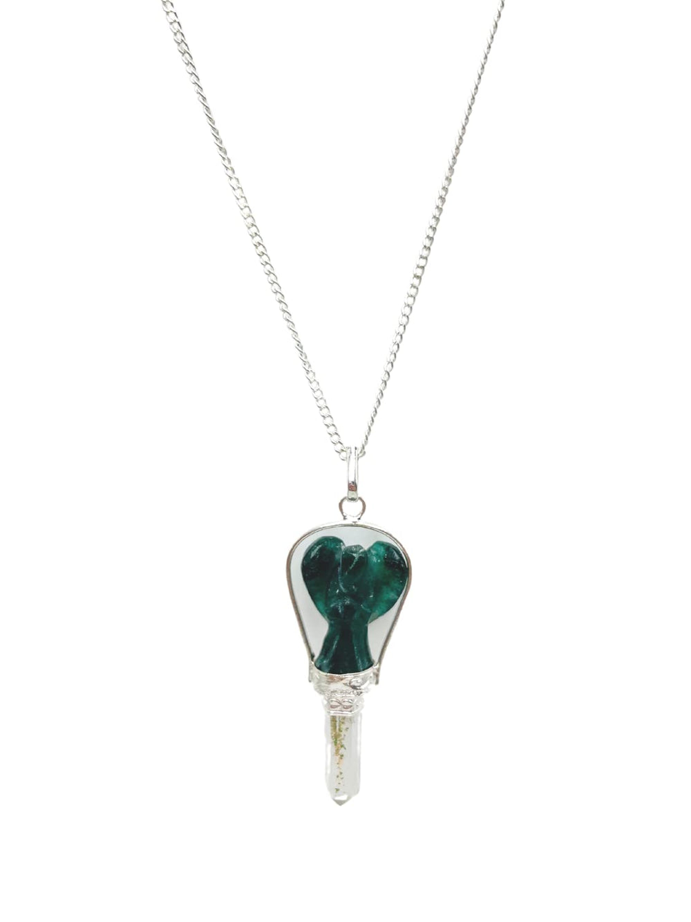 GEMSCITE guardian green zade angel pendant clear quartz point close-up for meditation ideas
