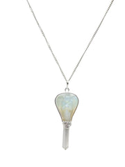 GEMSCITE Guardian Opalite Angel Pendant close-up highlighting calm focus and spiritual connection.
