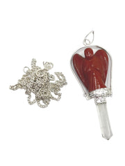 GEMSCITE red jasper angel pendant close-up showing detailed carving and natural shine