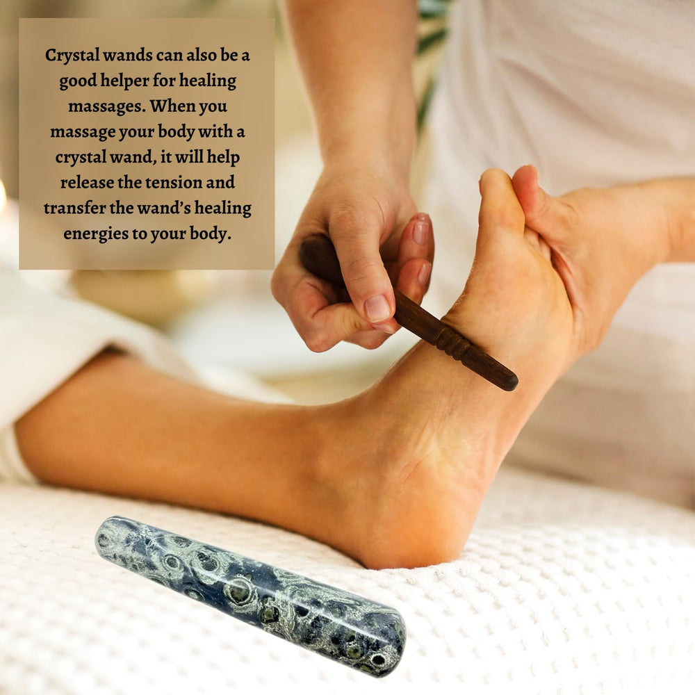 GEMSCITE kambaba jasper massage wand on altar pad indicating mindful energy