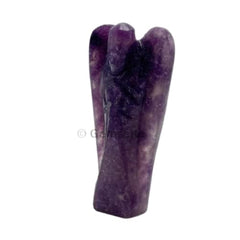 GEMSCITE hand-carved Lepidolite angel shows intricate detailing for crystal enthusiasts.