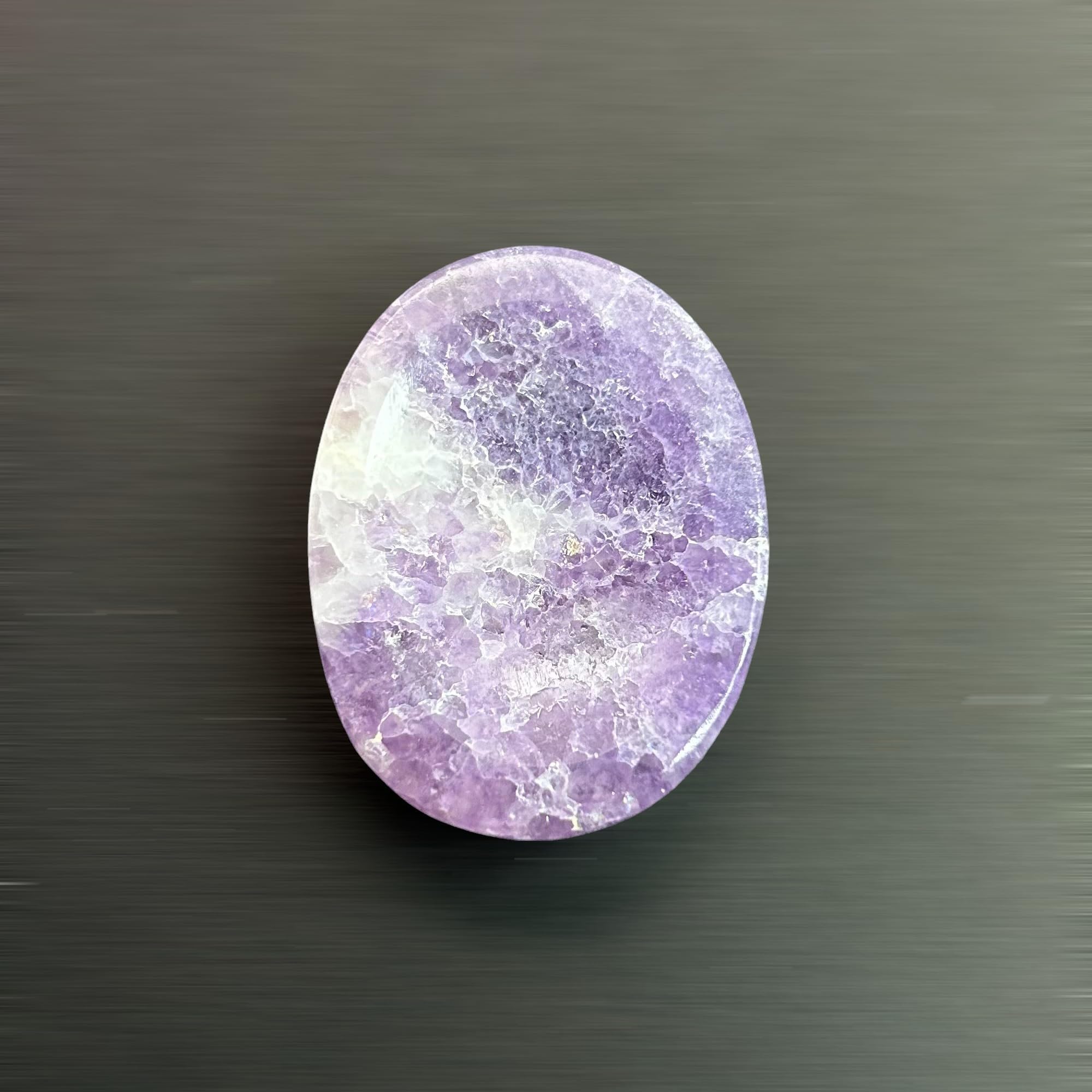 GEMSCITE Lepidolite worry stone thumb indentation supports reflexology relaxation