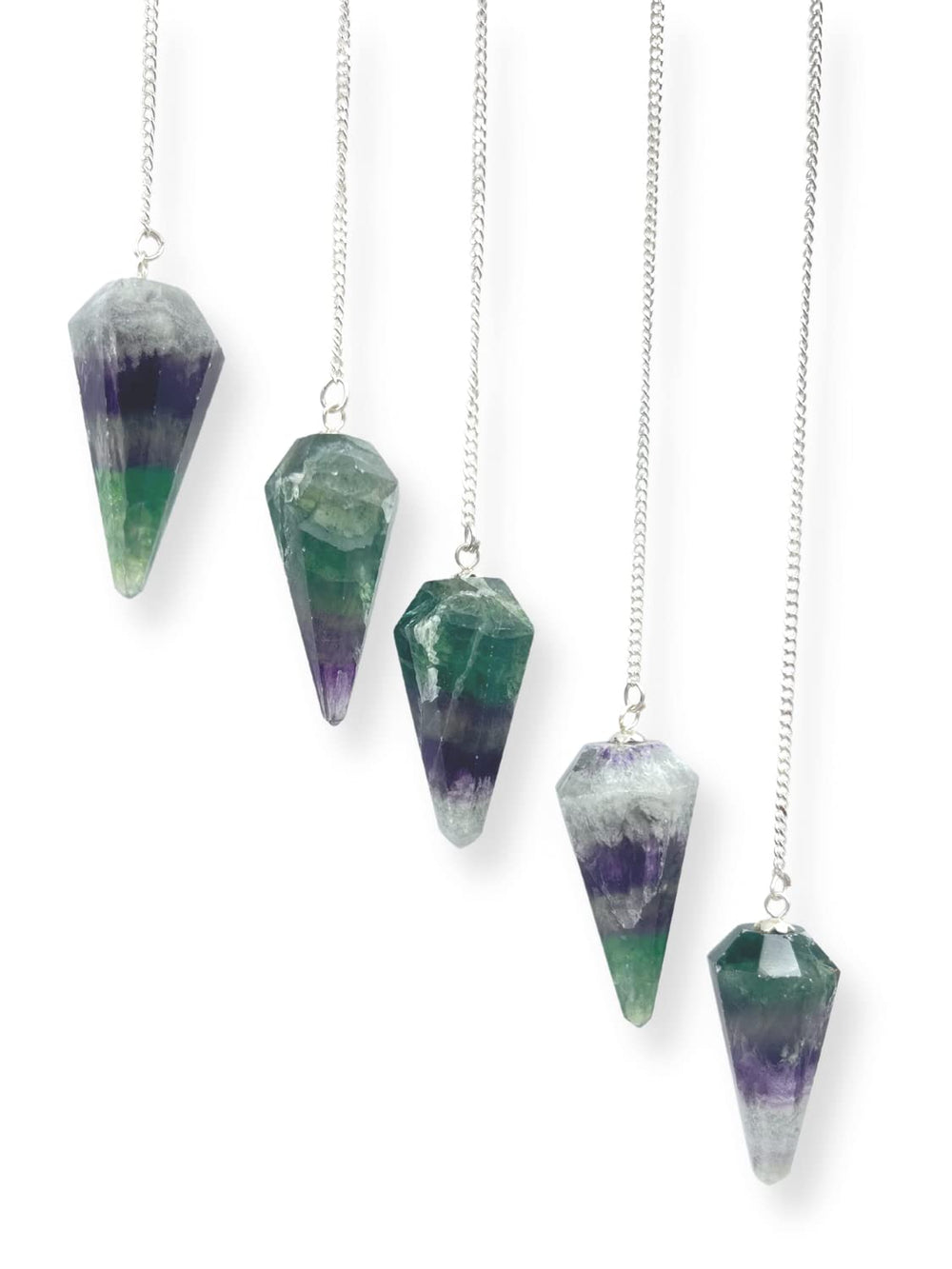 GEMSCITE pendulums show 40 mm size with chain and clear quartz bead detail
