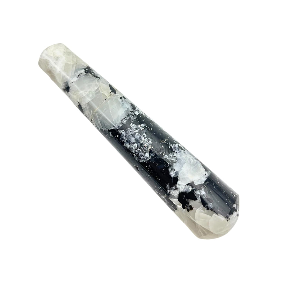 GEMSCITE Rainbow Moonstone wand highlighting root chakra focus