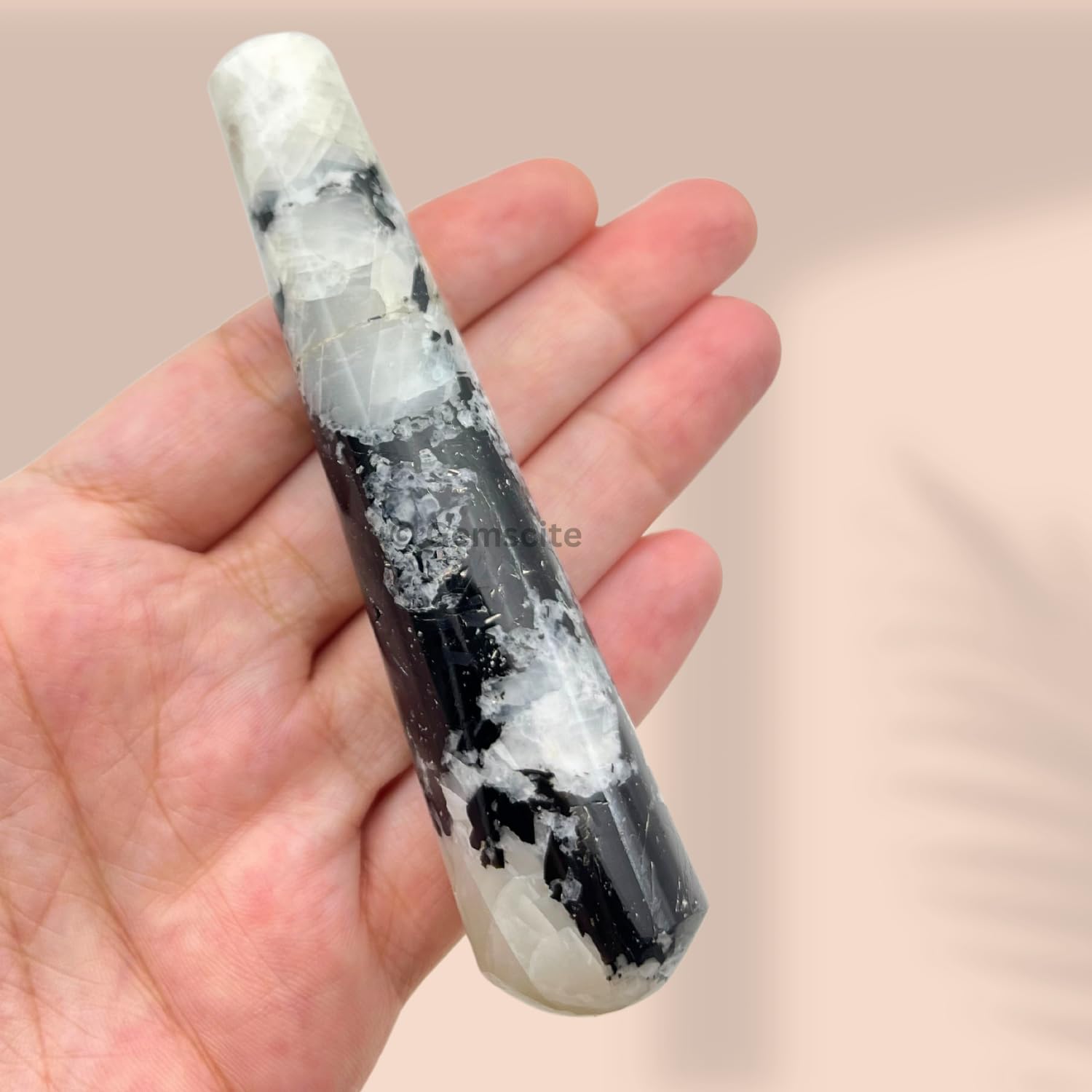 GEMSCITE Rainbow Moonstone wand in spa-like ambiance
