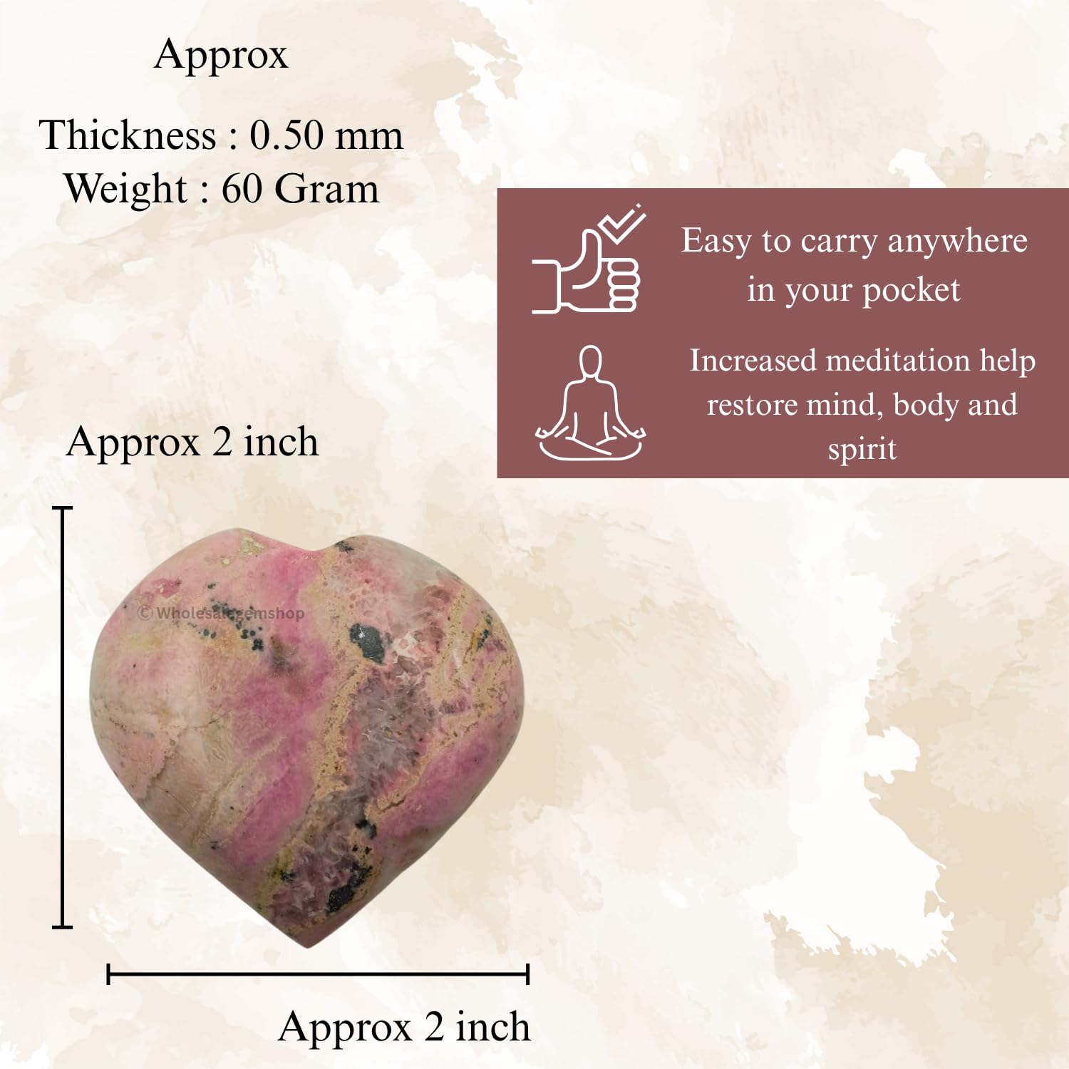 GEMSCITE rhodochrosite pocket stone for on-the-go chakra balance
