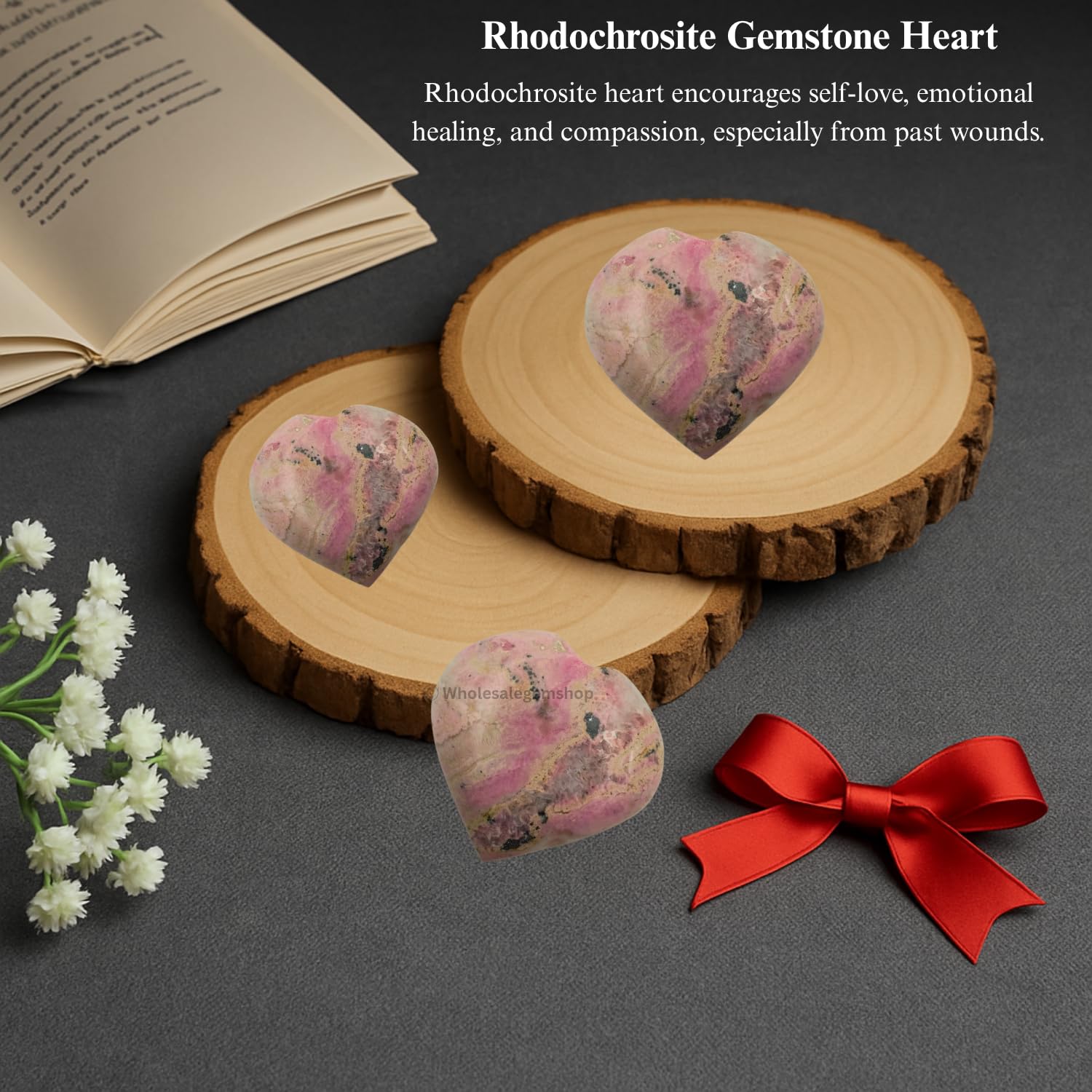 GEMSCITE rhodochrosite puff heart used in Reiki healing practice