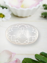 GEMSCITE Selenite Buddha engraving stone used in crystal grid setups