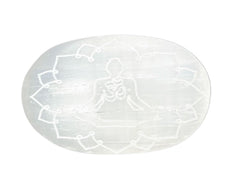 GEMSCITE Selenite Buddha Engraved palm stone held for calm focus during meditation