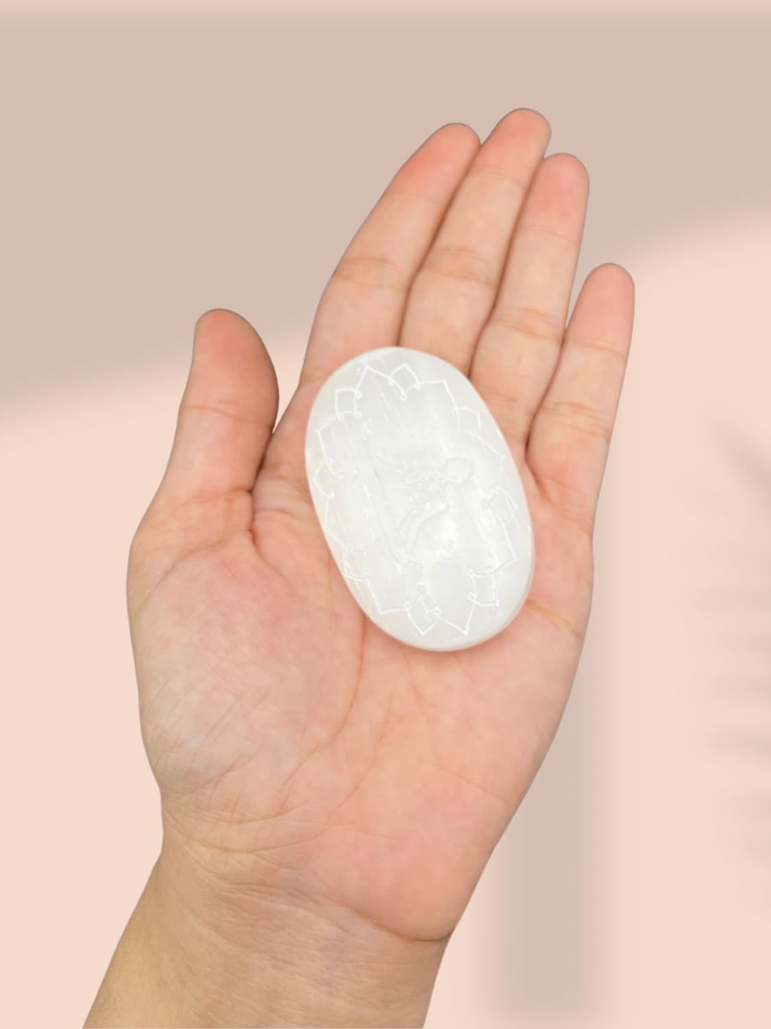 GEMSCITE Selenite palm stone compact dimensions 2x1.5x0.6 inches