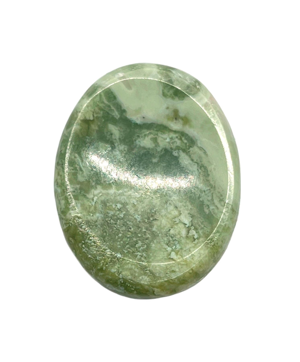 GEMSCITE Serpentine worry stone size about 40x28mm for easy handling.