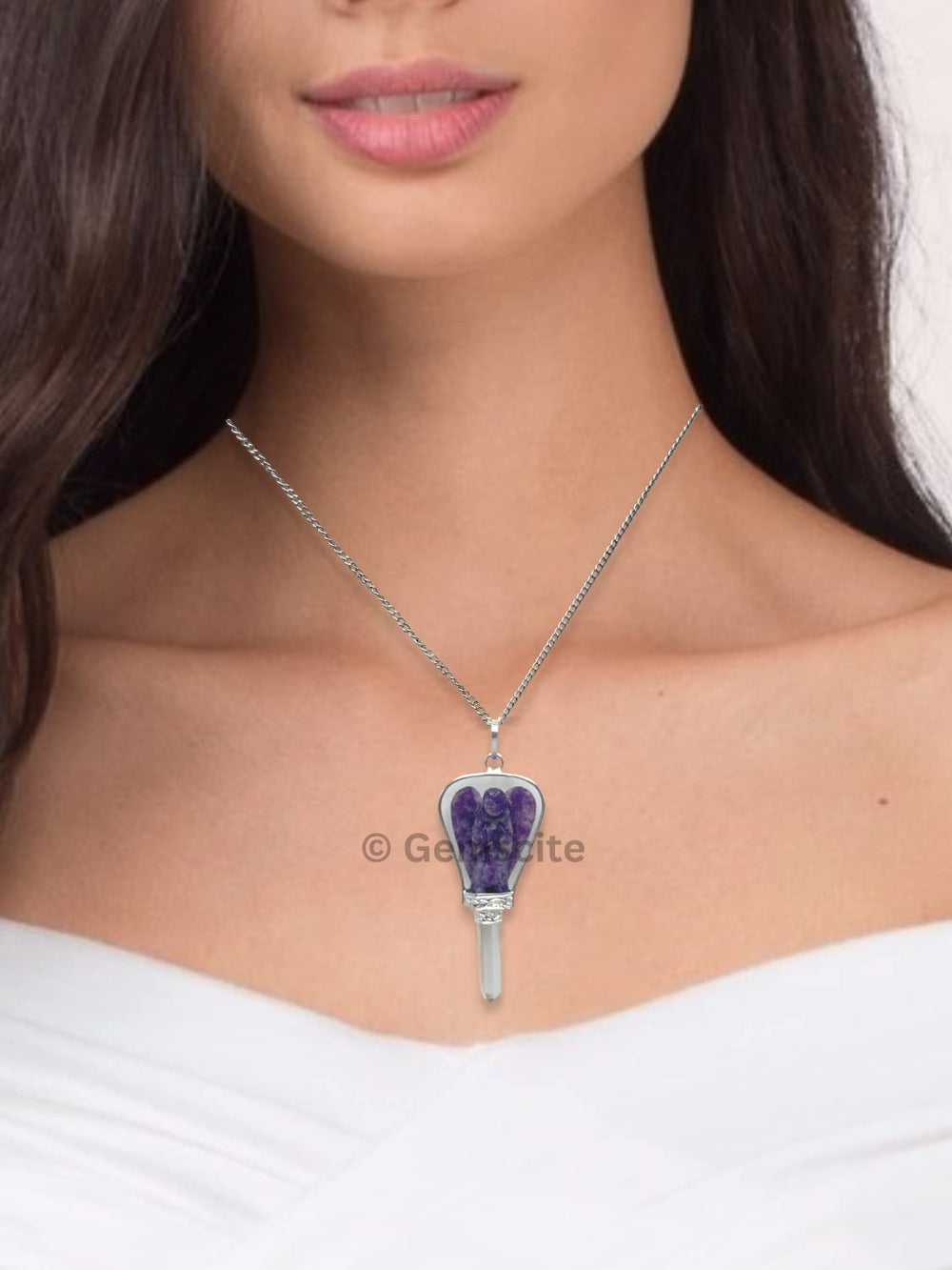 GEMSCITE silver-plated chain with lepidolite angel pendant