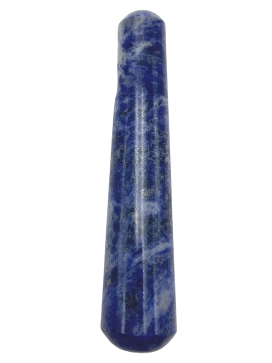 GEMSCITE Sodalite wand front view shows smooth tip for grounding and chakra work.