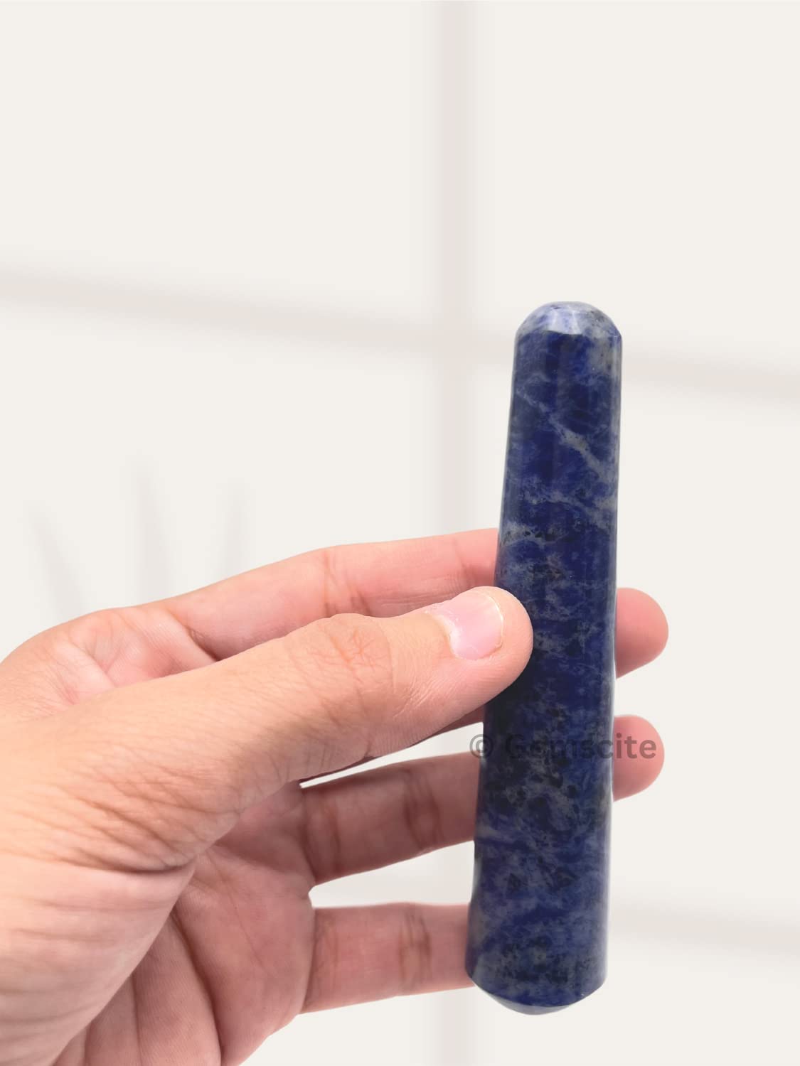 GEMSCITE Sodalite wand polished finish enhances energy alignment in Feng Shui.