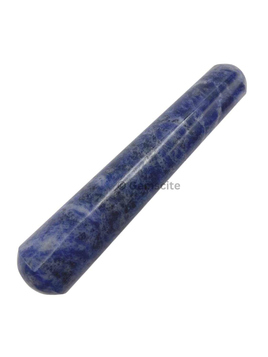GEMSCITE Sodalite wand side view with ergonomic grip for focused meditation sessions.