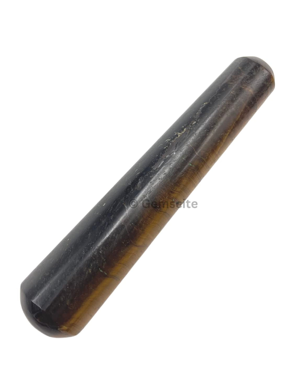 GEMSCITE Tiger Eye Wand closeup-pattern showcases natural beauty for mindful practice.