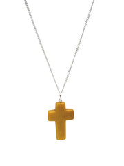 GEMSCITE Yellow Agate Cross Pendant with 24-inch chain for stylish everyday wear.