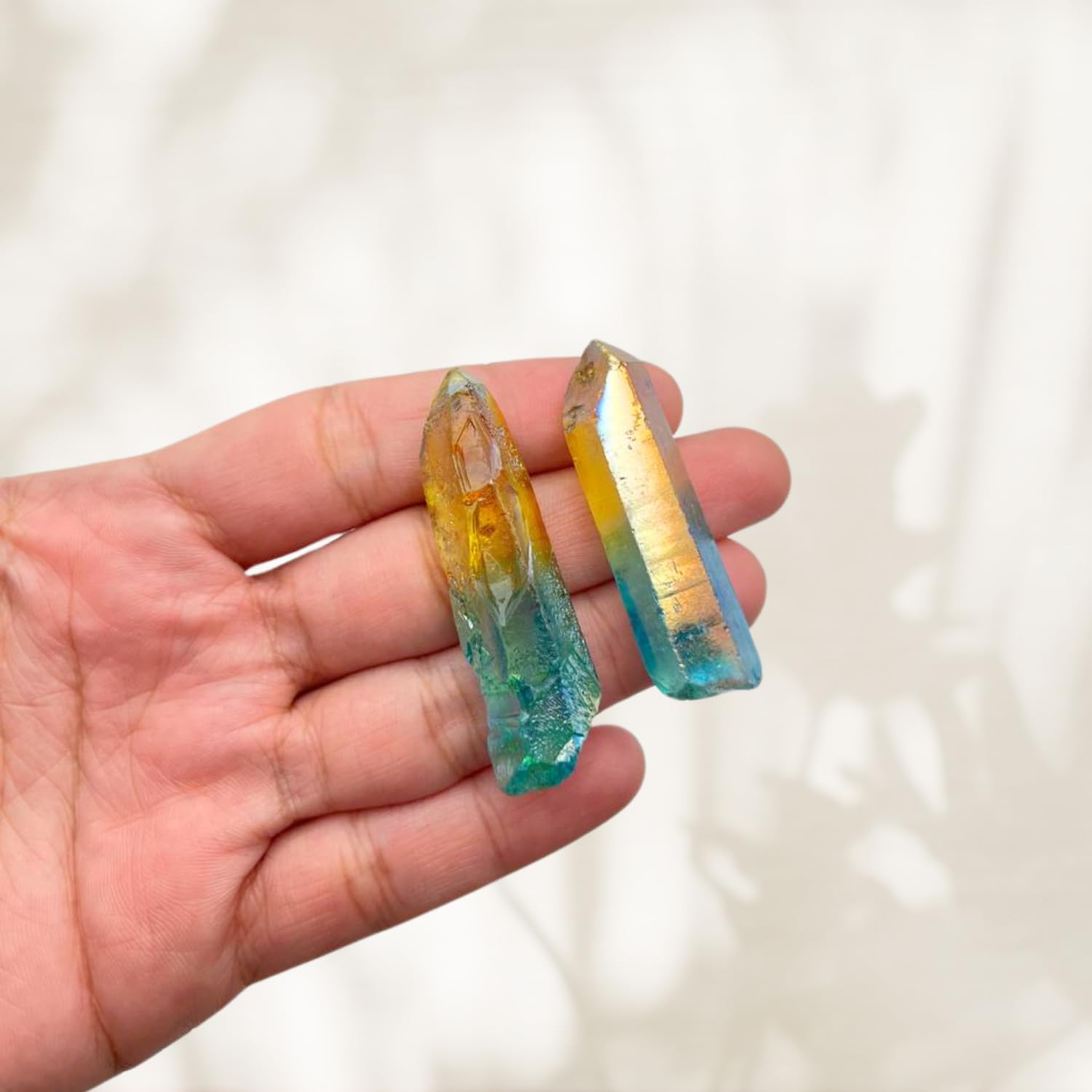 GEMSCITE Yellow Aqua Aura Quartz point rough crystal for home decor