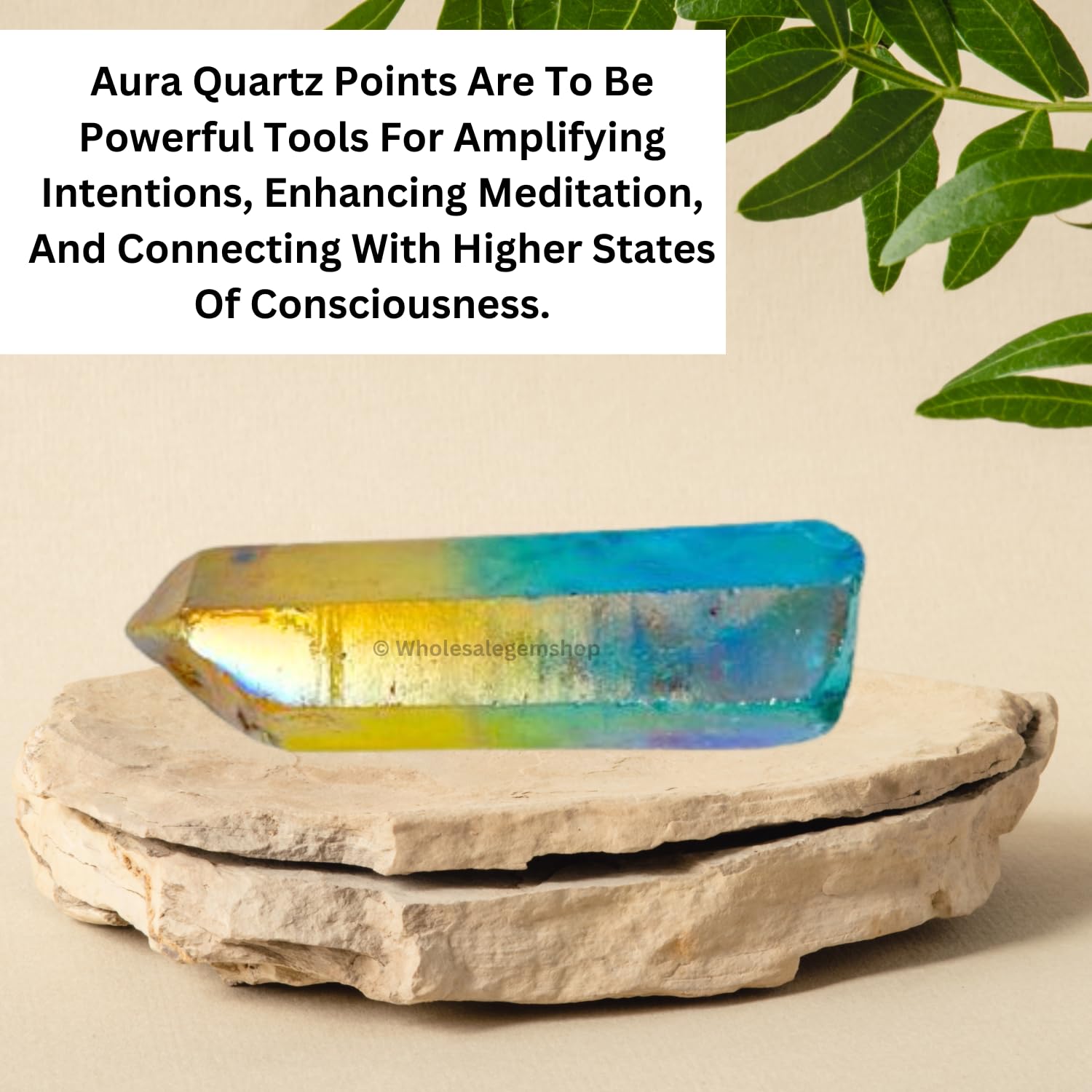 GEMSCITE Yellow Aqua Aura Quartz point natural texture in sunlight