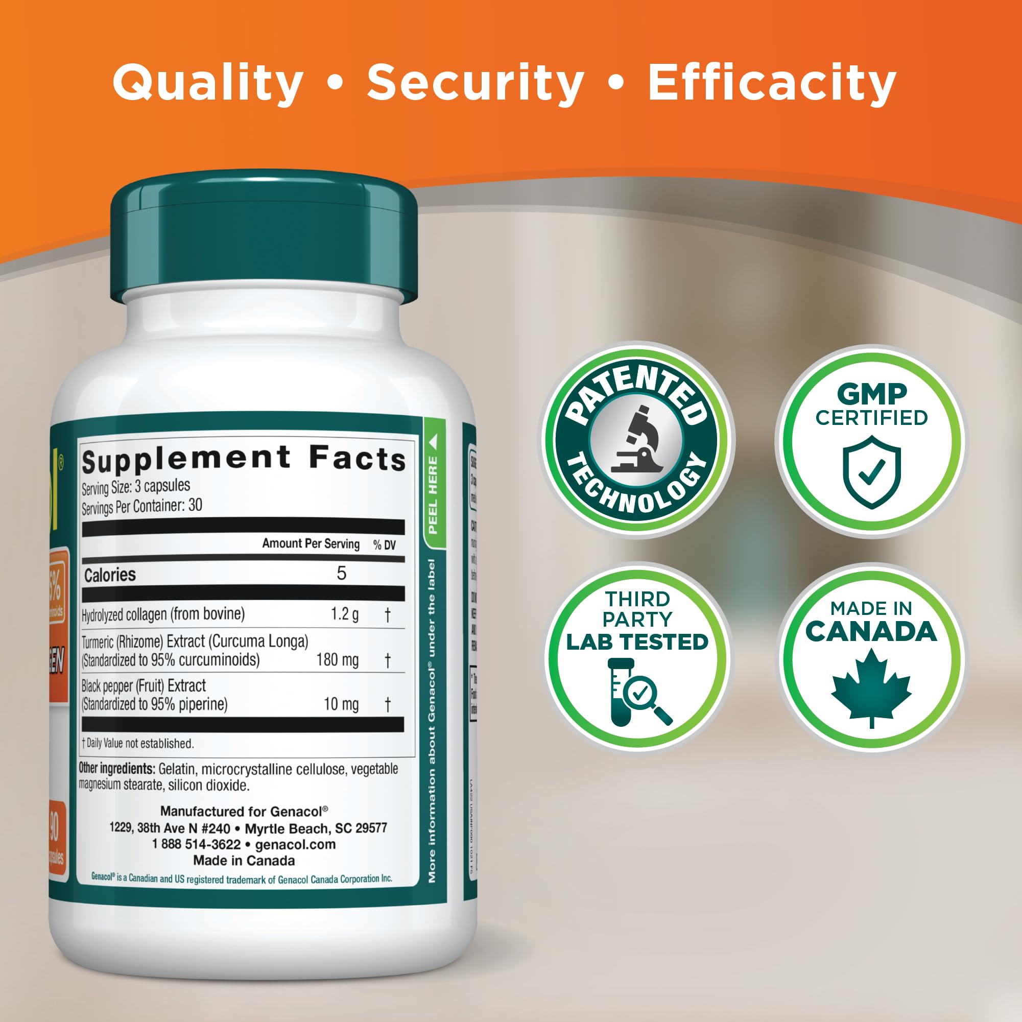Genacol 90-capsules bottle indicating a 30-day supply for maintenance.