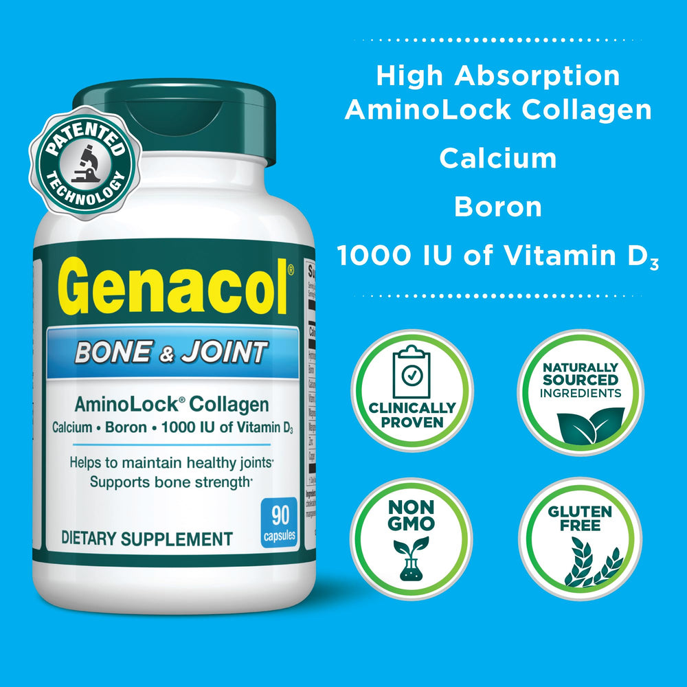 Genacol AminoLock collagen label indicating the collagen blend for joint comfort.