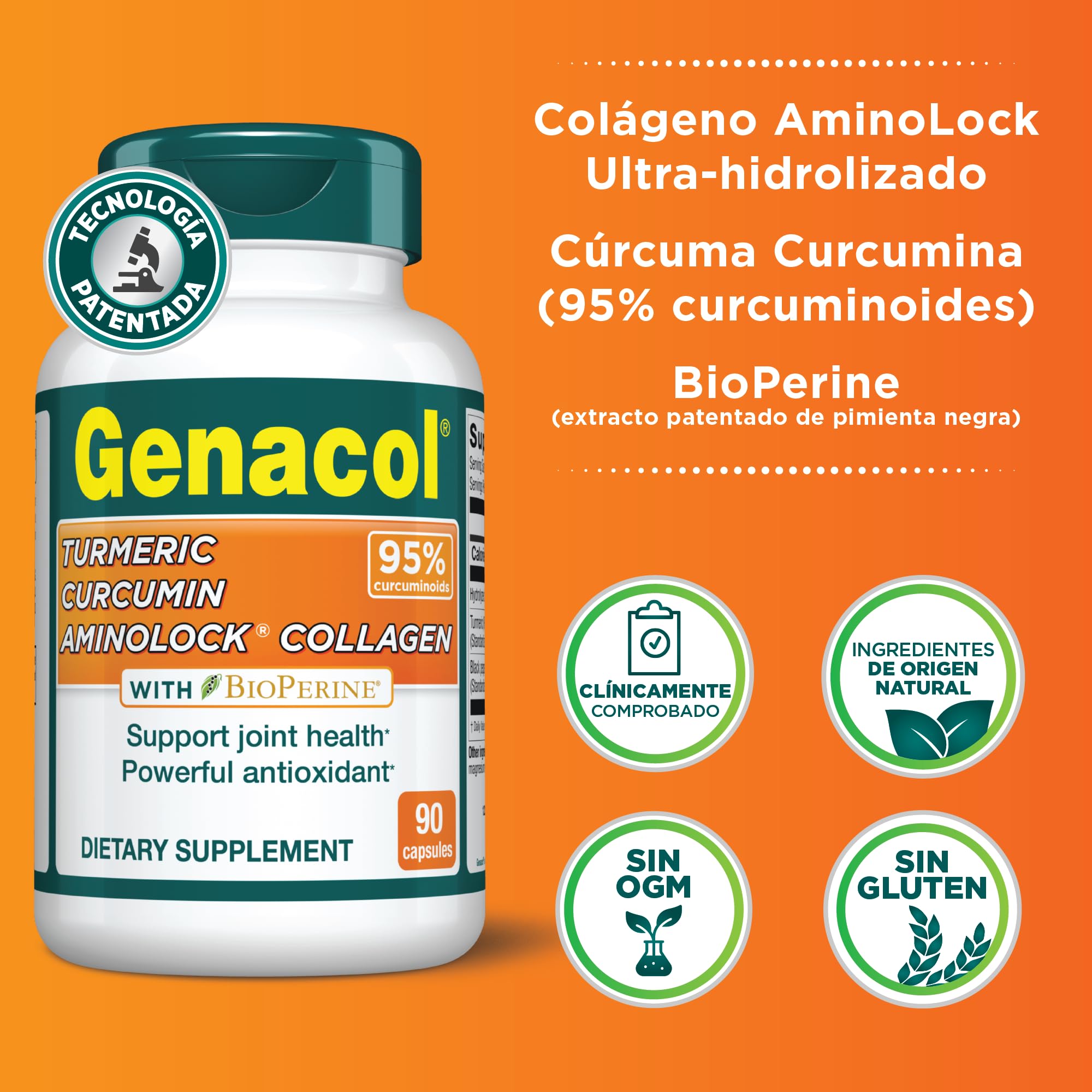 Genacol turmeric-curcumin ingredients close-up with high curcuminoids visible.