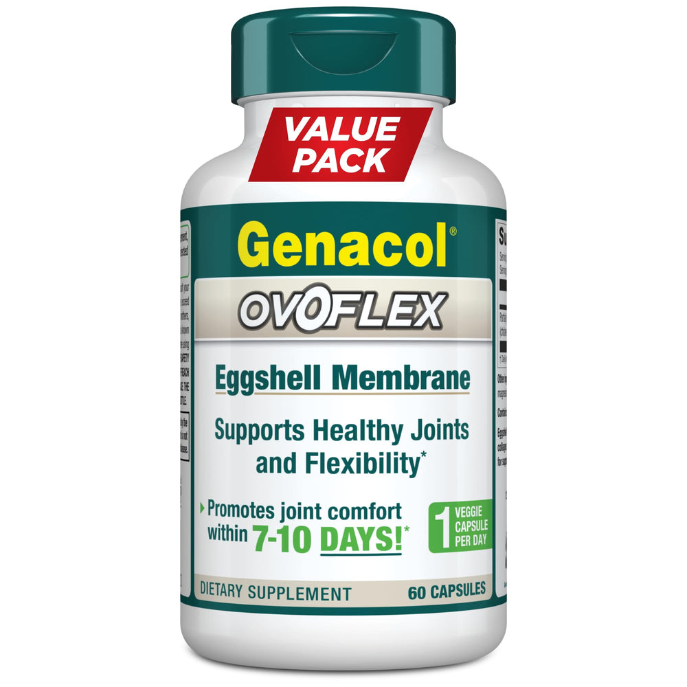 Genacol Ovoflex bottle close-up showing capsule packaging for joint support
