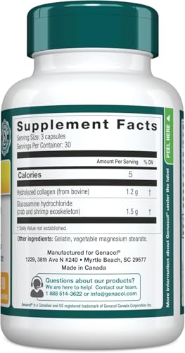 Genacol Plus bottle back label with ingredients and usage guidance.