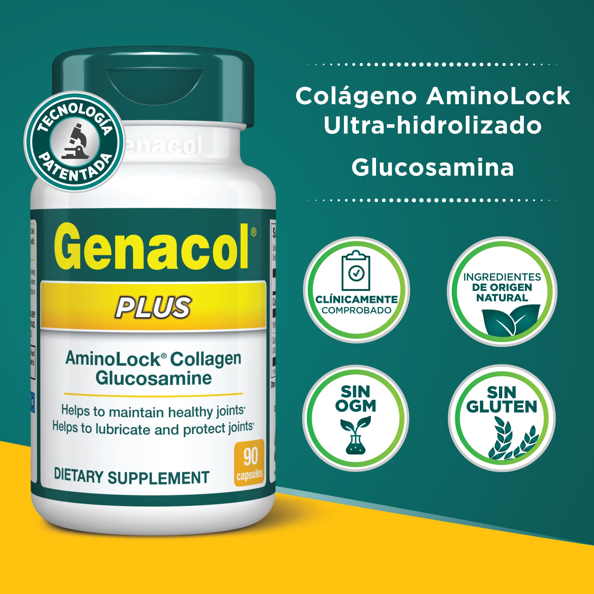 Genacol Plus glucosamine capsules signal cartilage-friendly support.