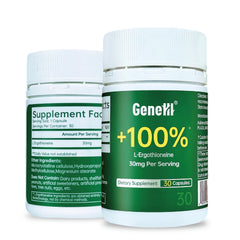 GENEIII L-Ergothioneine bottle-front showing 30 mg per serving for daily antioxidant support.
