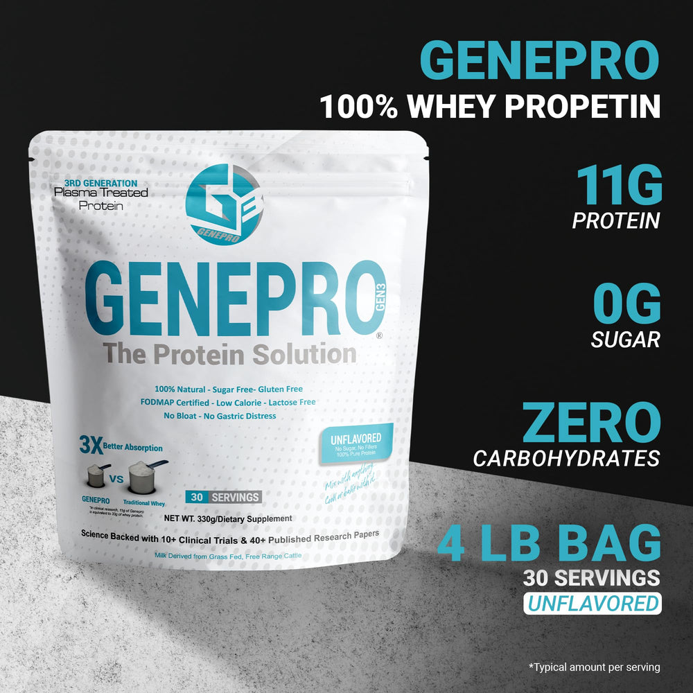 GENEPRO GEN. 3 scoop in tub, showing easy measuring for portions.