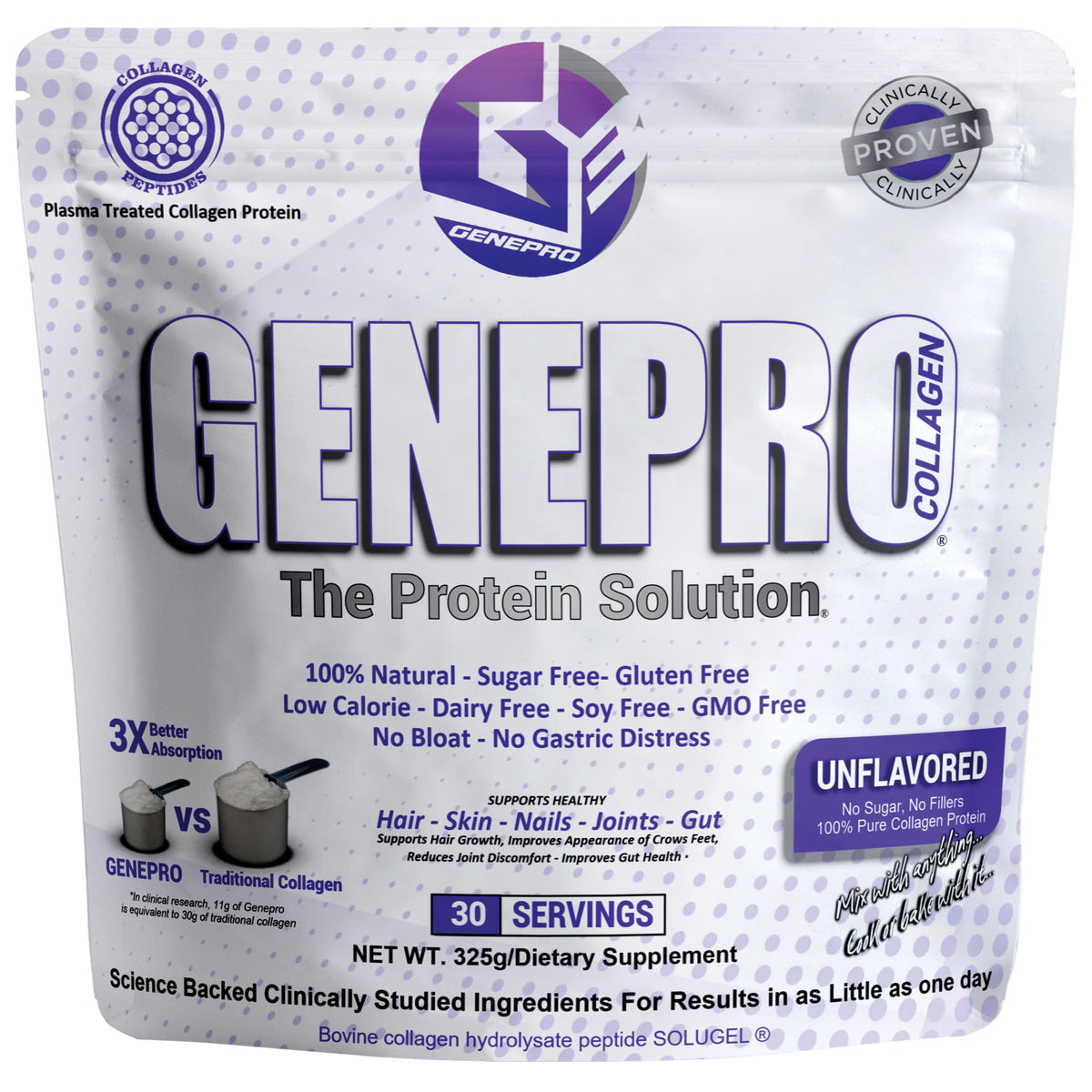 GENEPRO GEN. 3 unflavored bottle showing lactose-free protein option for daily use