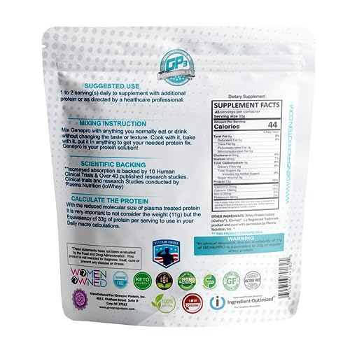 GENEPRO GEN. 3 unflavored protein powder scoop demonstrates high absorption and zero sugars.