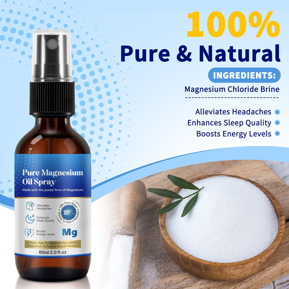 Generic 2oz magnesium oil spray on a bathroom counter ready for use.