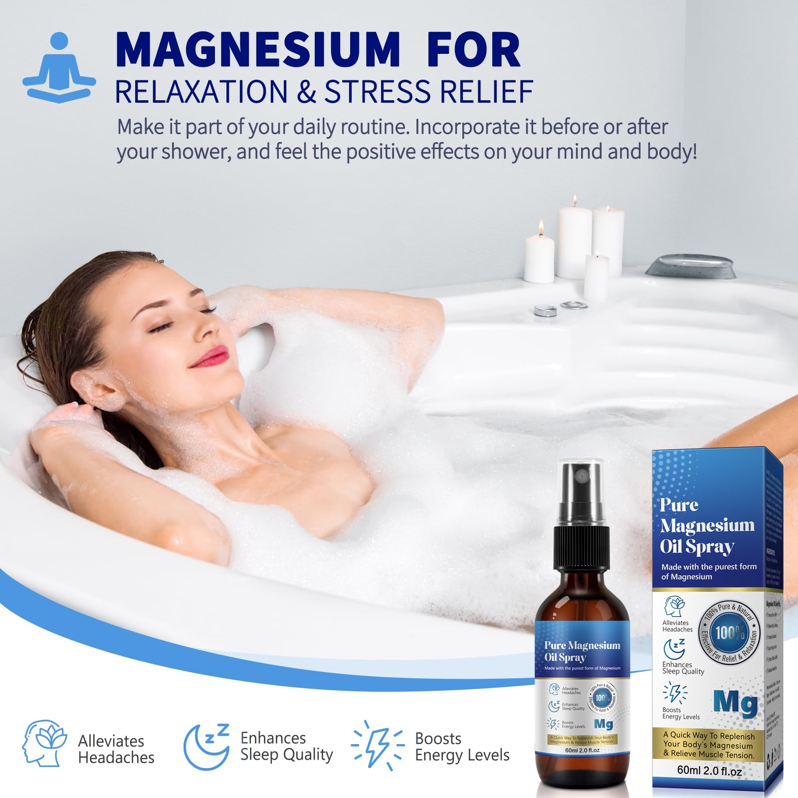 Generic 2oz magnesium oil spray being applied for skin use.
