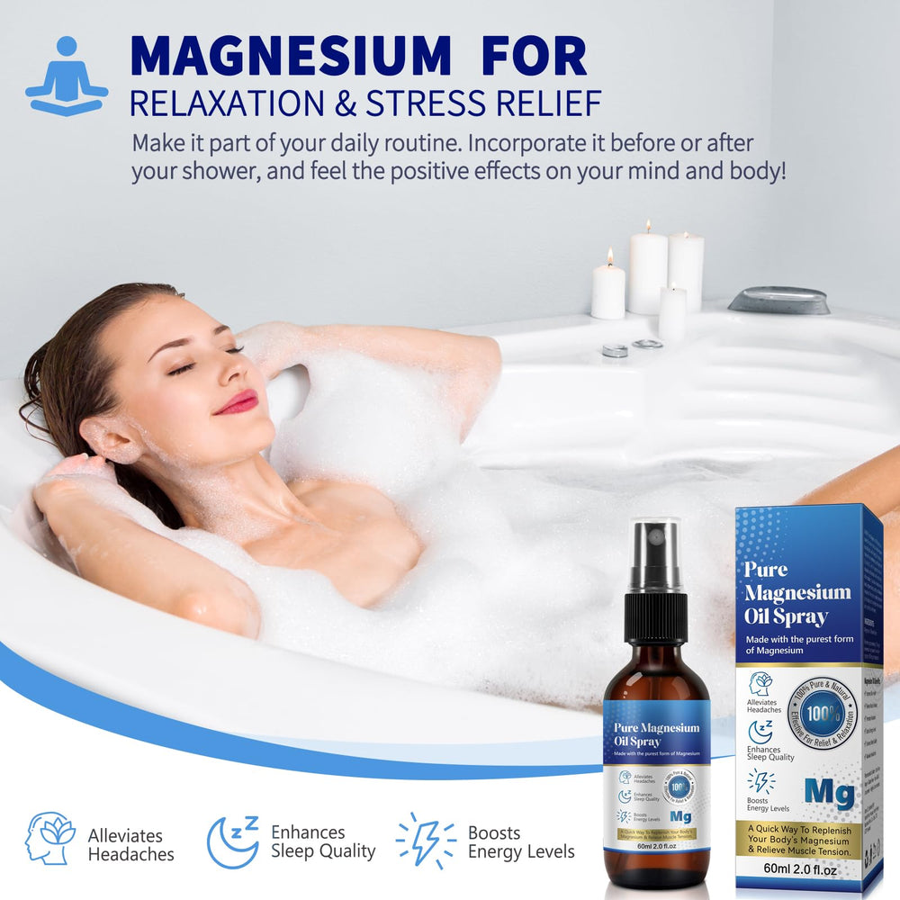 Generic 2oz magnesium oil spray being applied for skin use.