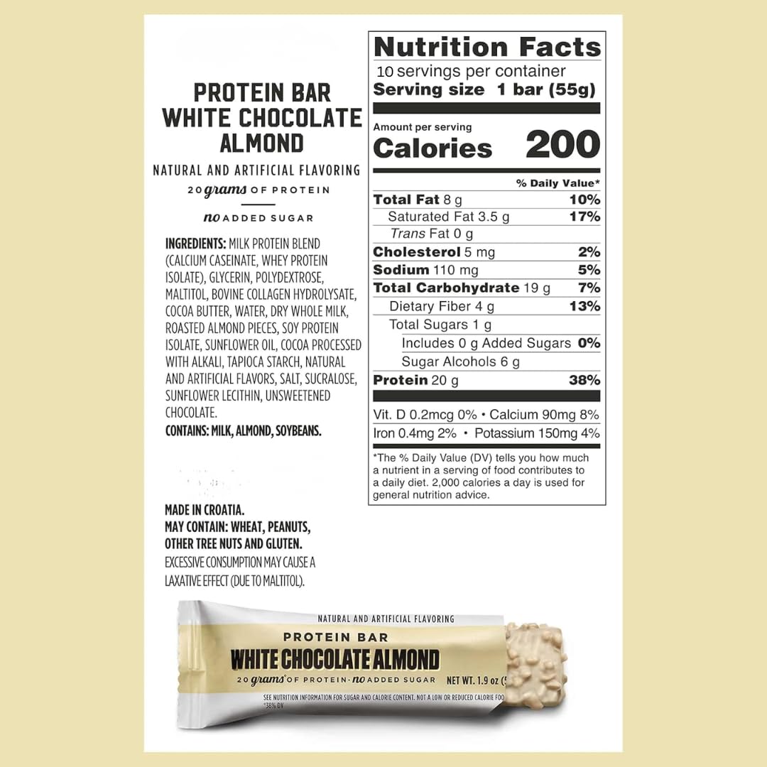 Generic Barebeils protein bars nutrition information for quick reference.