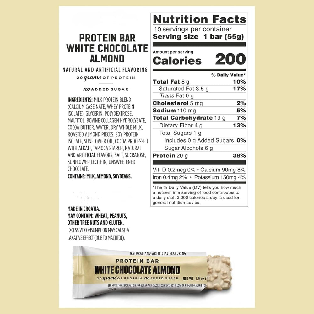 Generic Barebeils protein bars nutrition information for quick reference.